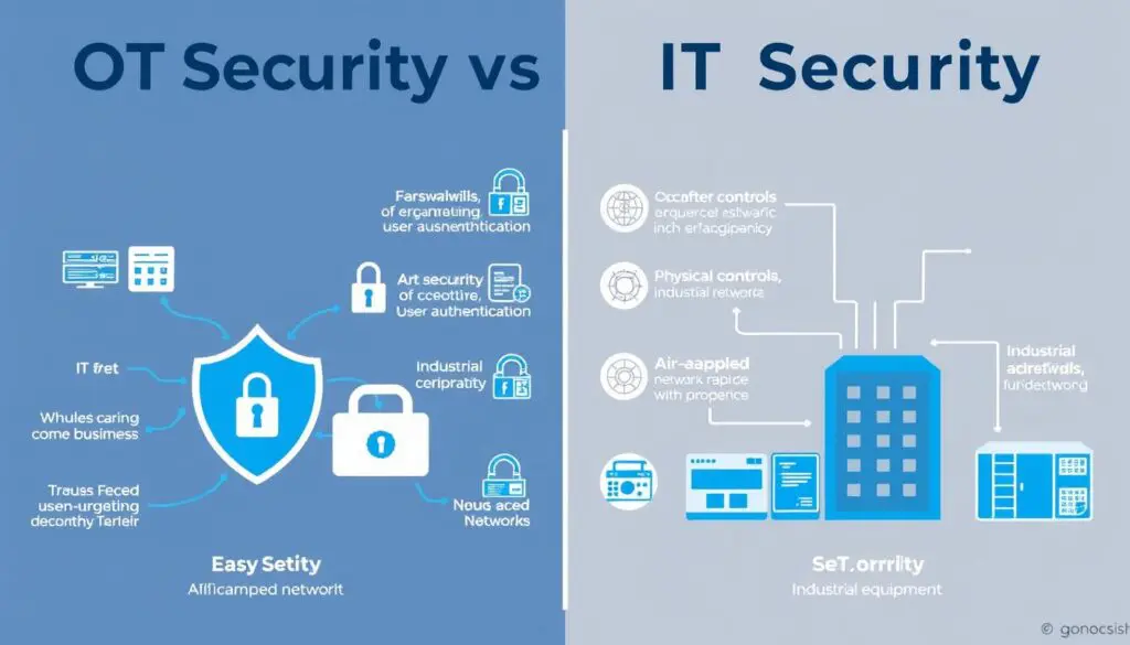 OT vs IT security differences in Toronto manufacturing showing different protection approaches