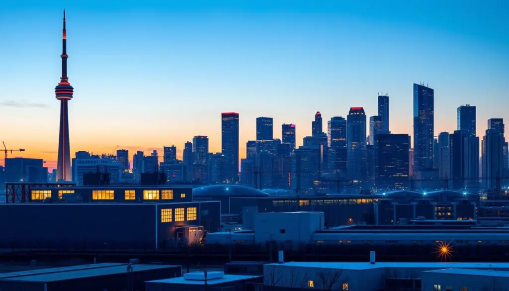 Toronto skyline with manufacturing facilities highlighting OT-IT integration importance