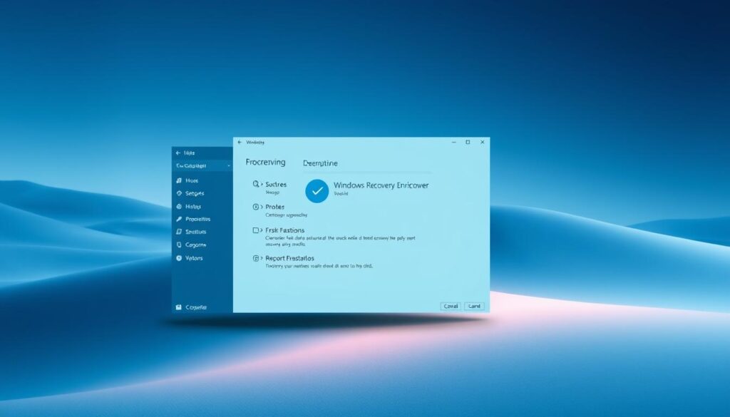 A sleek, modern Windows Recovery Environment interface, bathed in soft blue hues and a soothing, minimalist aesthetic. The foreground features a clean, uncluttered dashboard with intuitive navigation options, while the background subtly depicts a gridded, technical landscape suggestive of the operating system's core functionality. Subtle lighting casts a warm, pensive glow, conveying a sense of trust and reliability in the system's ability to diagnose and resolve issues. The overall composition strikes a balance between user-friendliness and the underlying technical complexity, reflecting the secure and capable nature of this Windows recovery tool. A sleek, modern Windows Recovery Environment interface, bathed in soft blue hues and a soothing, minimalist aesthetic. The foreground features a clean, uncluttered dashboard with intuitive navigation options, while the background subtly depicts a gridded, technical landscape suggestive of the operating system's core functionality. Subtle lighting casts a warm, pensive glow, conveying a sense of trust and reliability in the system's ability to diagnose and resolve issues. The overall composition strikes a balance between user-friendliness and the underlying technical complexity, reflecting the secure and capable nature of this Windows recovery tool.